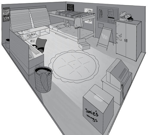 Sketch of a character's room